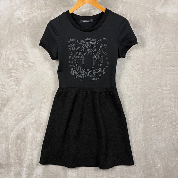 folded&hung Dresses & Skirts - Folded & Hung Mini Dress Womens Size M Black Tiger Embroidered Mixed Media